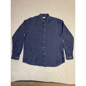 Uniqlo Mens XL Premium Linen Long Sleeve Button Down Shirt Blue 331-404406